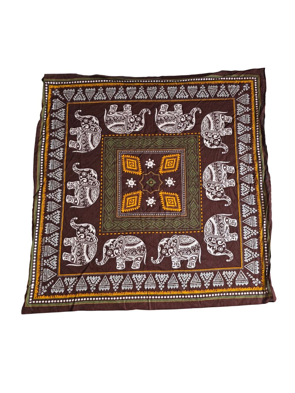 Boho Elephant Print Earthy Brown Cotton Bandana Scarf